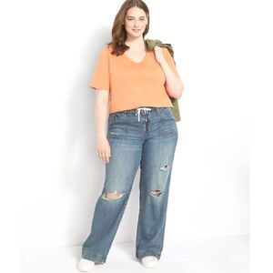 Lane Bryant Pull On Mid Rise Torn Wide Leg Jeans Plussize 14 NWT